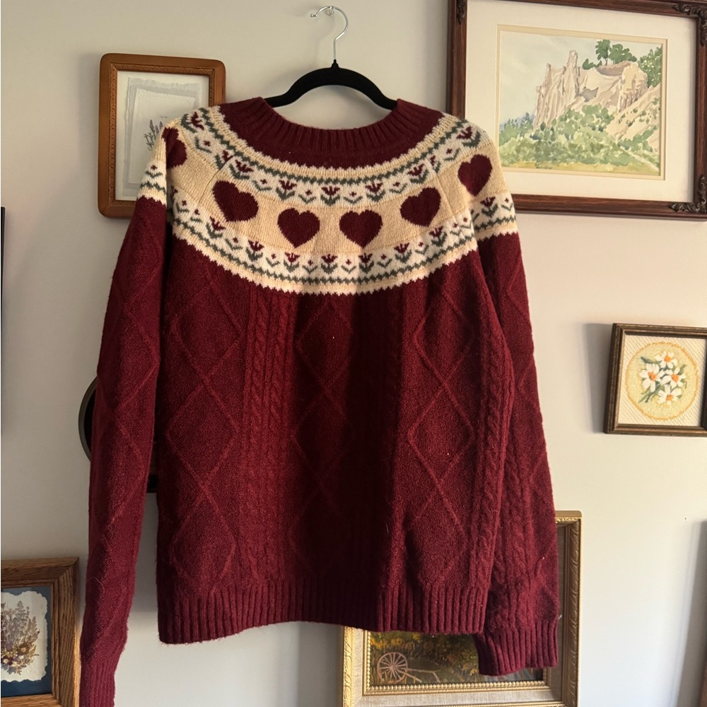 Twik Burgundy Heart Pattern Sweater